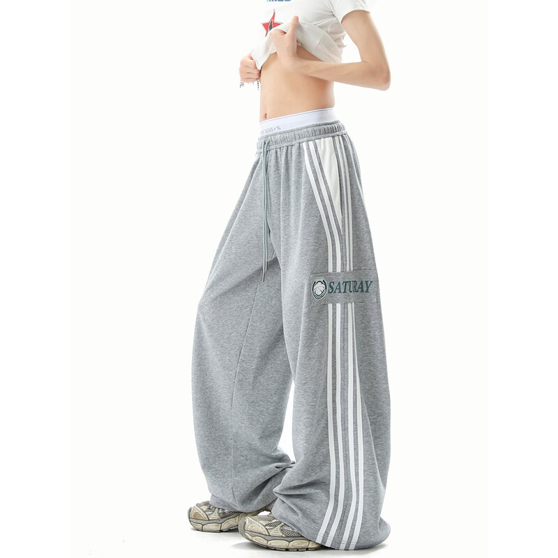 American High Street Printed Striped Sweatpants for Men, Autumn Trendy Brand Splicing Design, Loose Casual Sports Wide-Leg Pants American High Street Printed Striped Sweatpants for Men, Autumn Trendy Brand Splicing Design, Loose Casual Sports Wide-Leg Pants