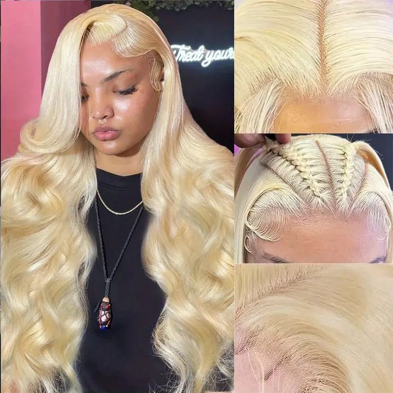 Damen-Spitzenperücke, hellgolden, mit großen Wellen, synthetische Haarverlängerung, Bestseller-Modell_voghion.com