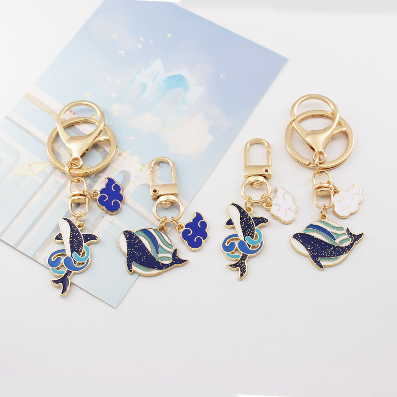 Cartoon Whale Animal Keychain Alloy Dripping Oil Car Keychain Chain Creative Couple Bag Pendant Gift