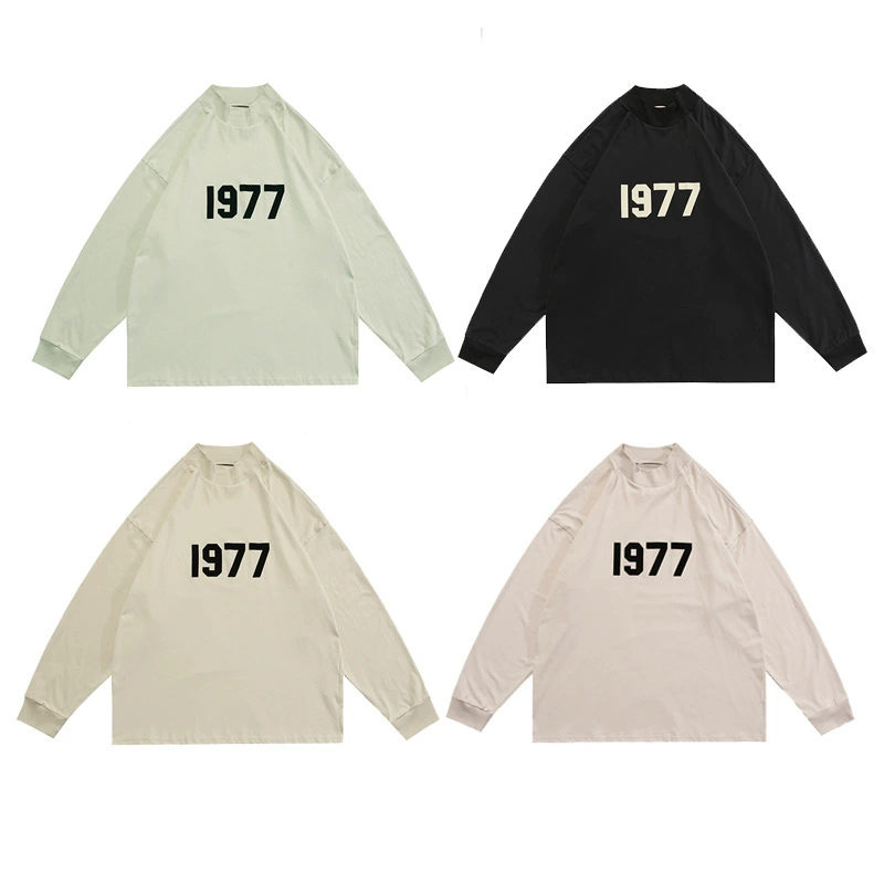 Трансграничный модный бренд FOG Сезон 8 ESSENTIALS Флокирование цифровой 1977 маленькая футболка с высоким воротником и длинными рукавами для мужчин и женщин