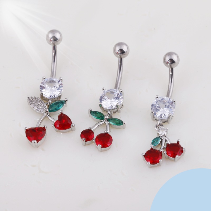European American Copper Inlaid Zircon Colorful Fruit Collection Navel Ring Stainless Steel Belly Button Piercing detail image 12