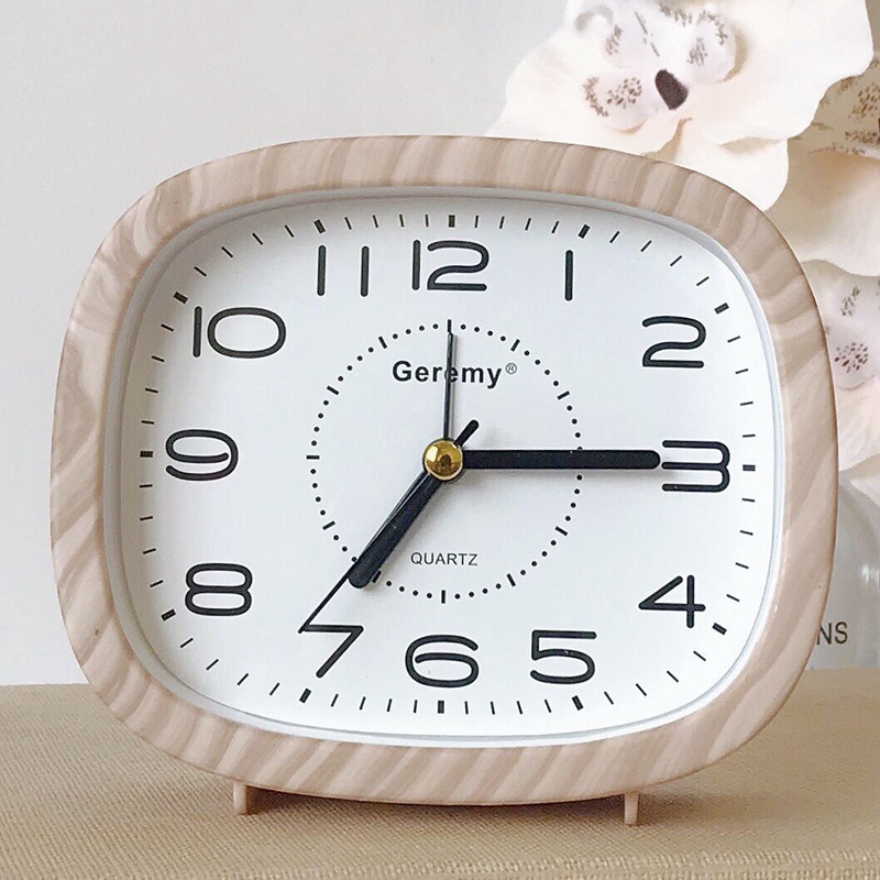 Minimalist Retro Wood Grain Alarm For Elderly Home Desktop Square Pendulum Student Modern Large Character Bedside Clock_voghion.com