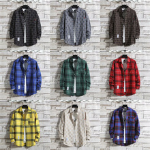 跨境货源港风日系格子长袖衬衫男士韩版潮流休闲衬衣春秋ins潮牌