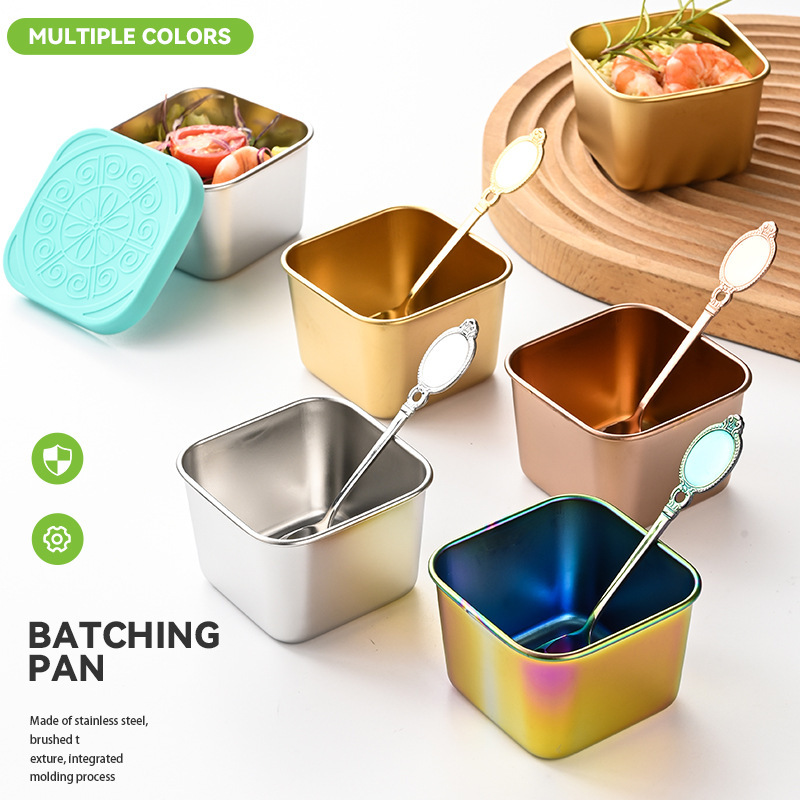 304 Stainless Steel Dipping Bowl, Golden Dipping Bowl, Condiment Dish, Sauce Cup, Jam Sauce Bowl with Spoon, 12-Piece Set