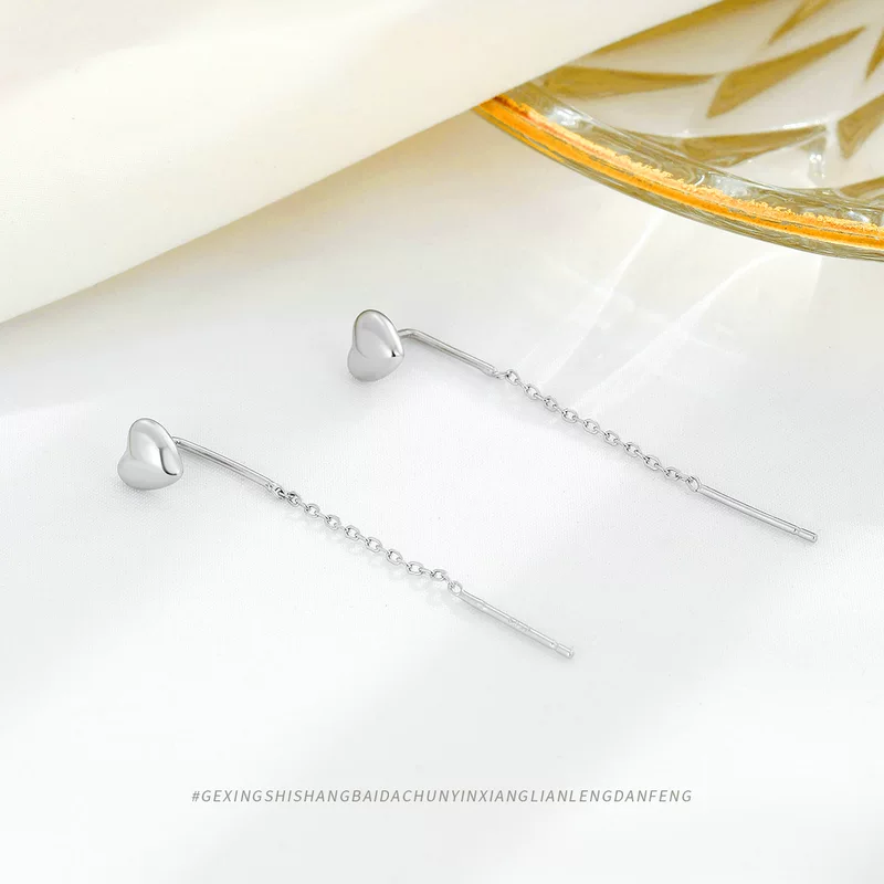 Серьги, трендовый аксессуар сердце, серебро 925 образец, легкий роскошный стиль, простой и элегантный дизайн