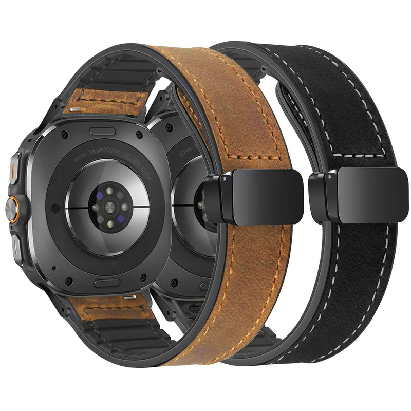 Suitable for Samsung Smart Watch Galaxy Watch7 Ultra 47mm Crazy Horse Pattern Silicone Leather Watch Strap