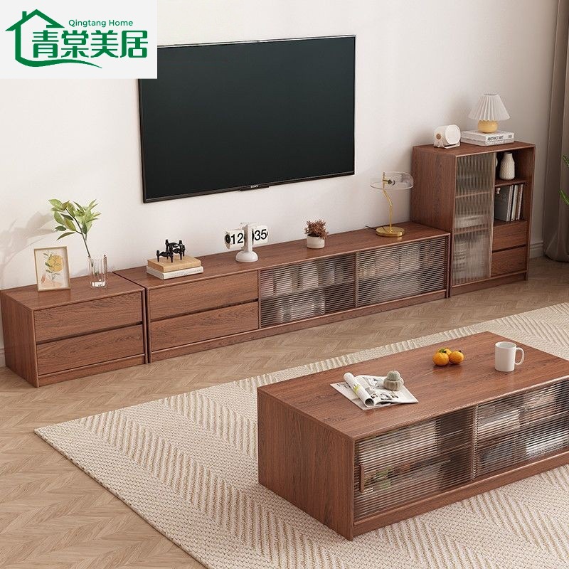 All Solid Wood Tv Cabinet Coffee Table Combination Floor-Standing Living Room Storage Storage Integrated Video Cabinet Home Tv Cabinet