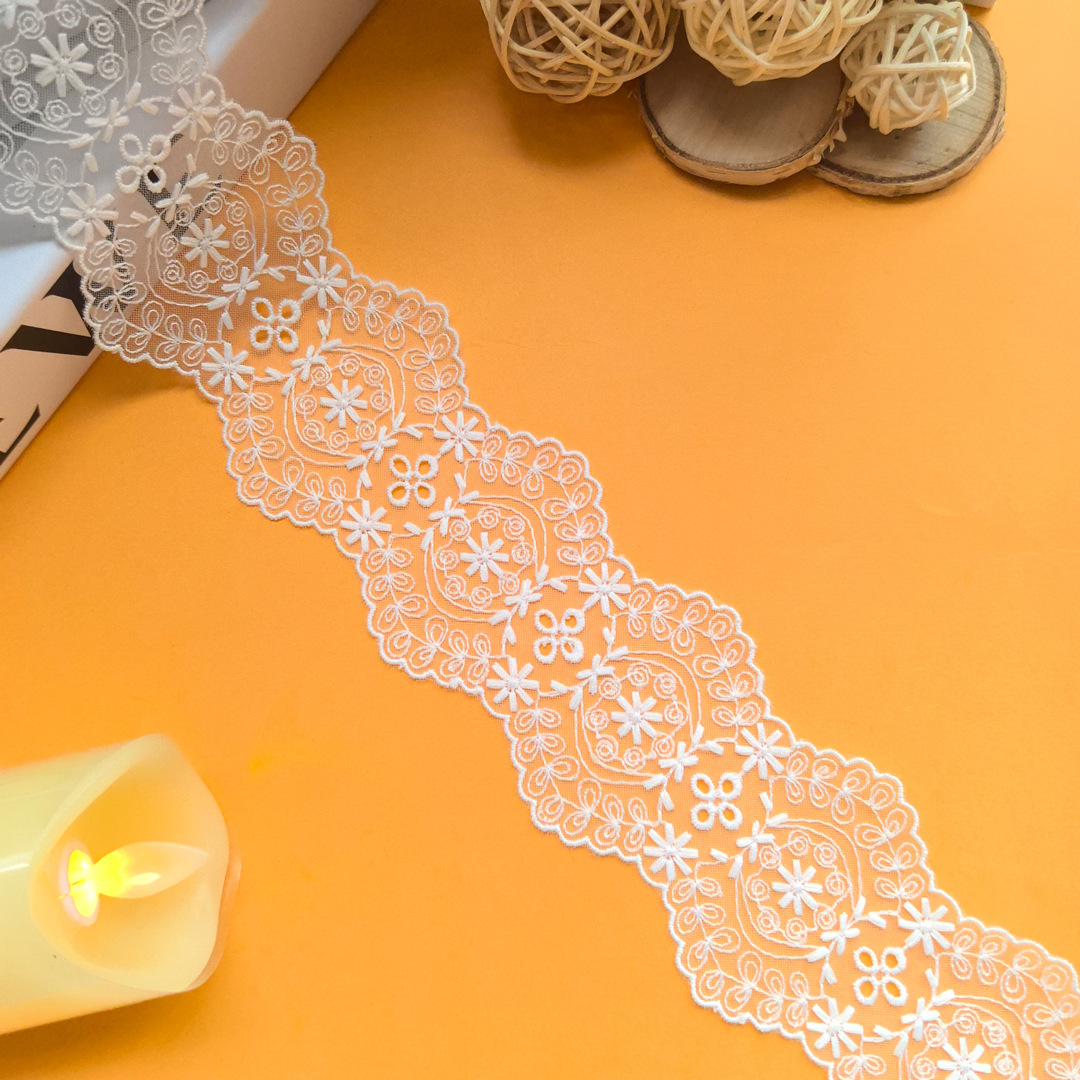白色镂空网纱刺绣水溶蕾丝花边条码领口袖口童装连衣裙花边辅料