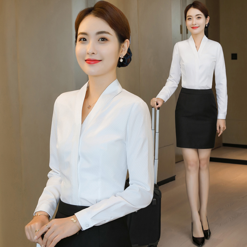 Business Attire White Shirt Women's Work Wear Elegant V Neck Shirt Suit Stewardess Interview Formal Wear Stewardess Uniform