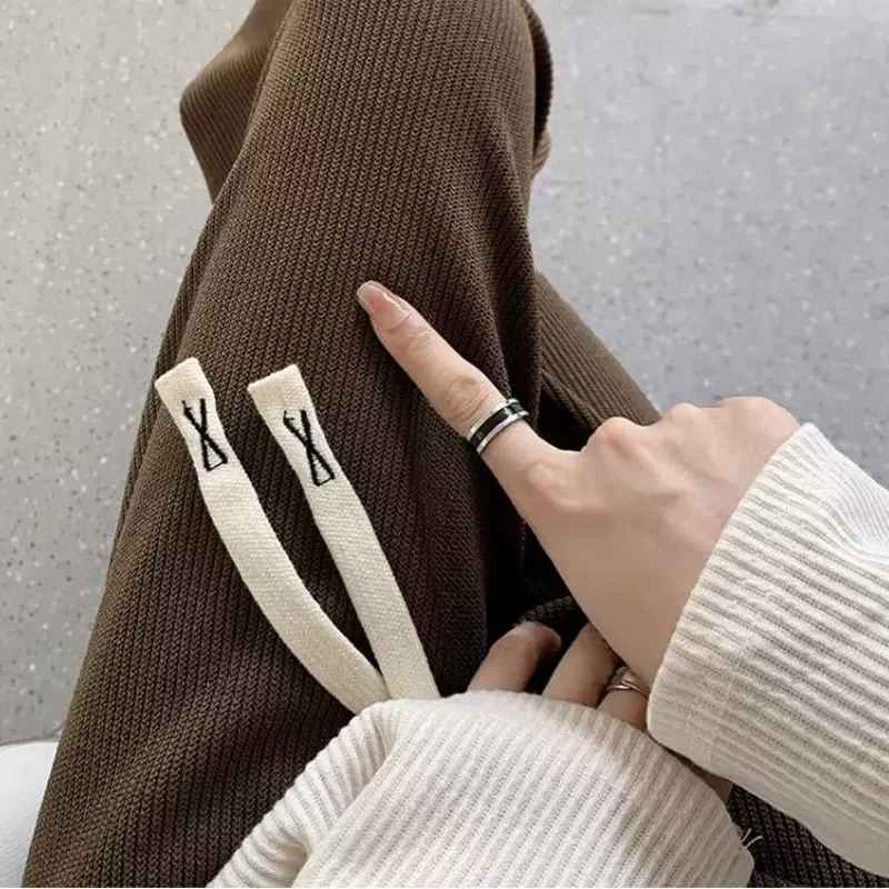 阔腿裤女抽绳高腰韩版直筒春季新款宽松百搭显瘦垂感织带休闲长裤