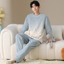 秋冬季新款睡衣男珊瑚绒长袖加厚加绒法兰绒保暖家居服套装可外穿