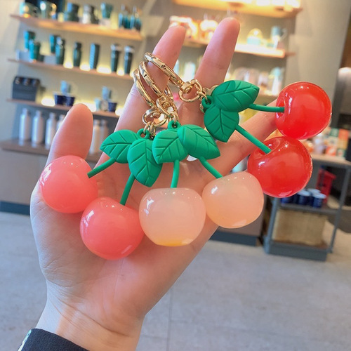 Creative resin fruit cherry key chain for women, cute, fashionable and exquisite bag key chain car pendant