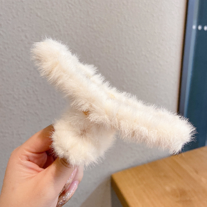 小香风发卡女韩系发饰奶咖色复古头饰夹子抓夹毛绒新款发量小发夹|undefined