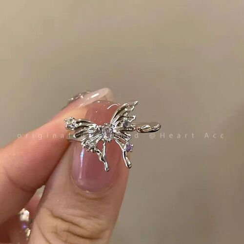 Irregular three-dimensional butterfly ring for women, simple temperament zircon ring, sweet and cool girly style adjustable index finger ring