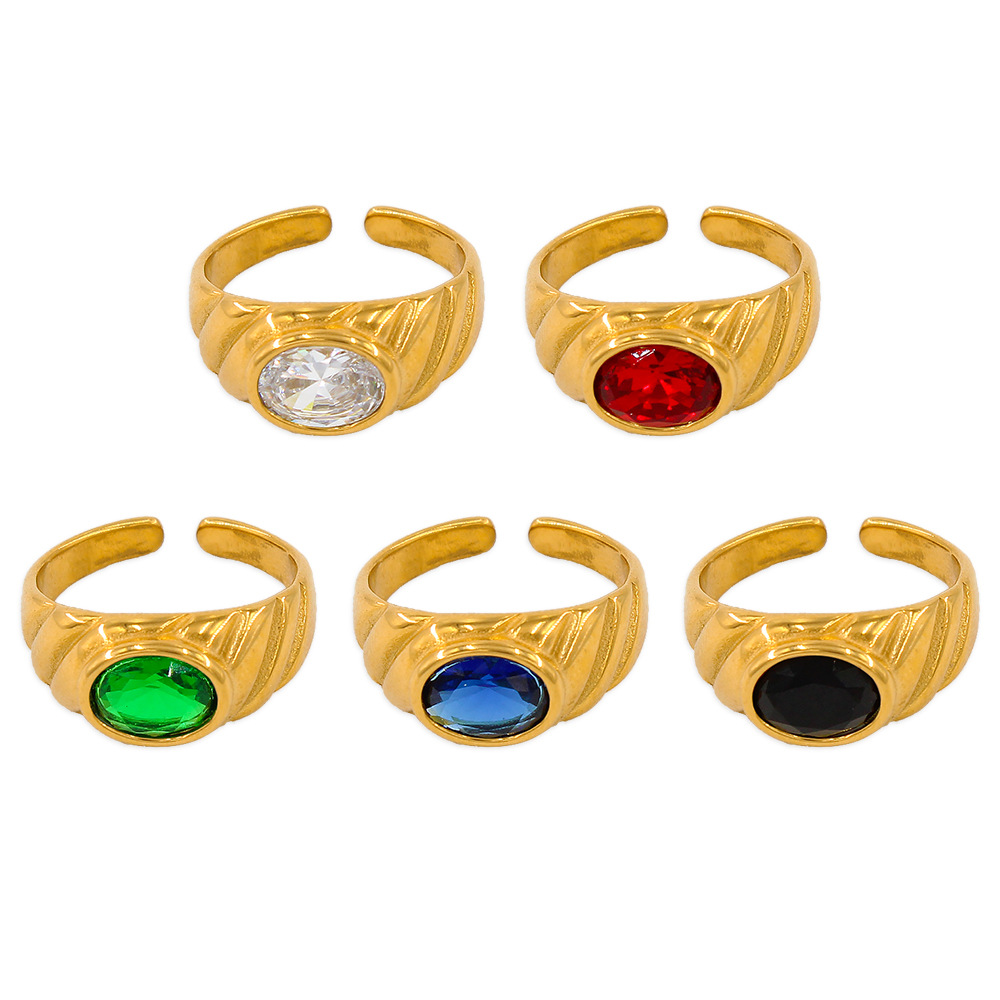 Fashion Oval Stainless Steel Plating Inlay Zircon Open Ring 1 Piece