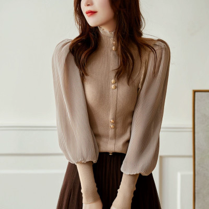 Сердце Элегантный Женский Auricularia Якобы Воротник Фонарь Рукав База Вязаный Свитер для Женщин