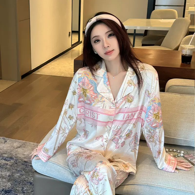 冰丝睡衣女款2024新款春款夏季长袖长裤夏款高级感外穿家居服套装