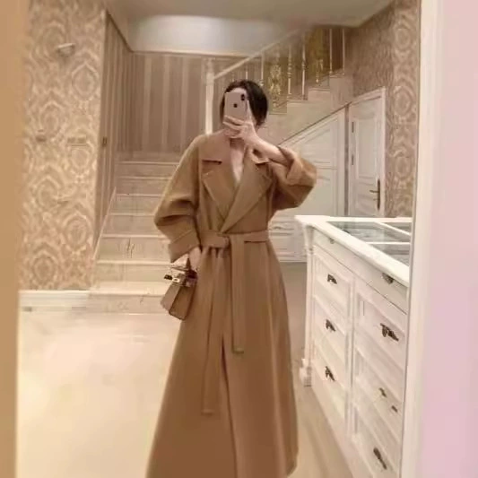 Woolen design red demi-season woolen coat, trend of season, for teenagers