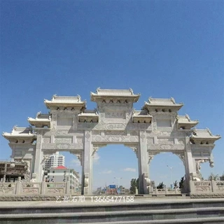 石雕牌坊牌楼浮雕龙柱石门山门墓地陵园牌坊新农村牌坊寺庙牌坊