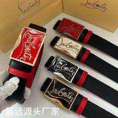 新型ベルトネット赤ファッション黒ベルト赤底両面ベルト男女同一文字百合ベルト一