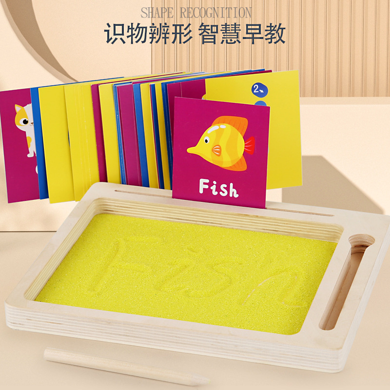 CE madera educación temprana aprendizaje palabras letras números cognitivos tarjeta arena caligrafía y pintura tablero control pluma juguetes educativos para niños