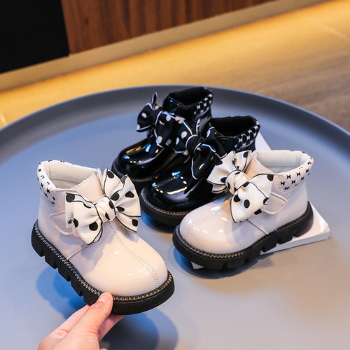 Children's Baby Leather Boots Autumn Style Girls Butterfly Bow Princess Boots Little Girls Short Boots Slip-Resistant Soft Sole Single Boots