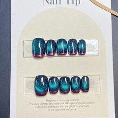 純手工穿戴甲甜酷輕奢賽博朋克辣妹風法式貓眼短款可拆卸光療甲貼