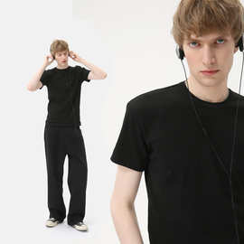 EF男装|经典款纯色圆领百搭休闲简约百搭小领口半袖T恤舒适休闲潮