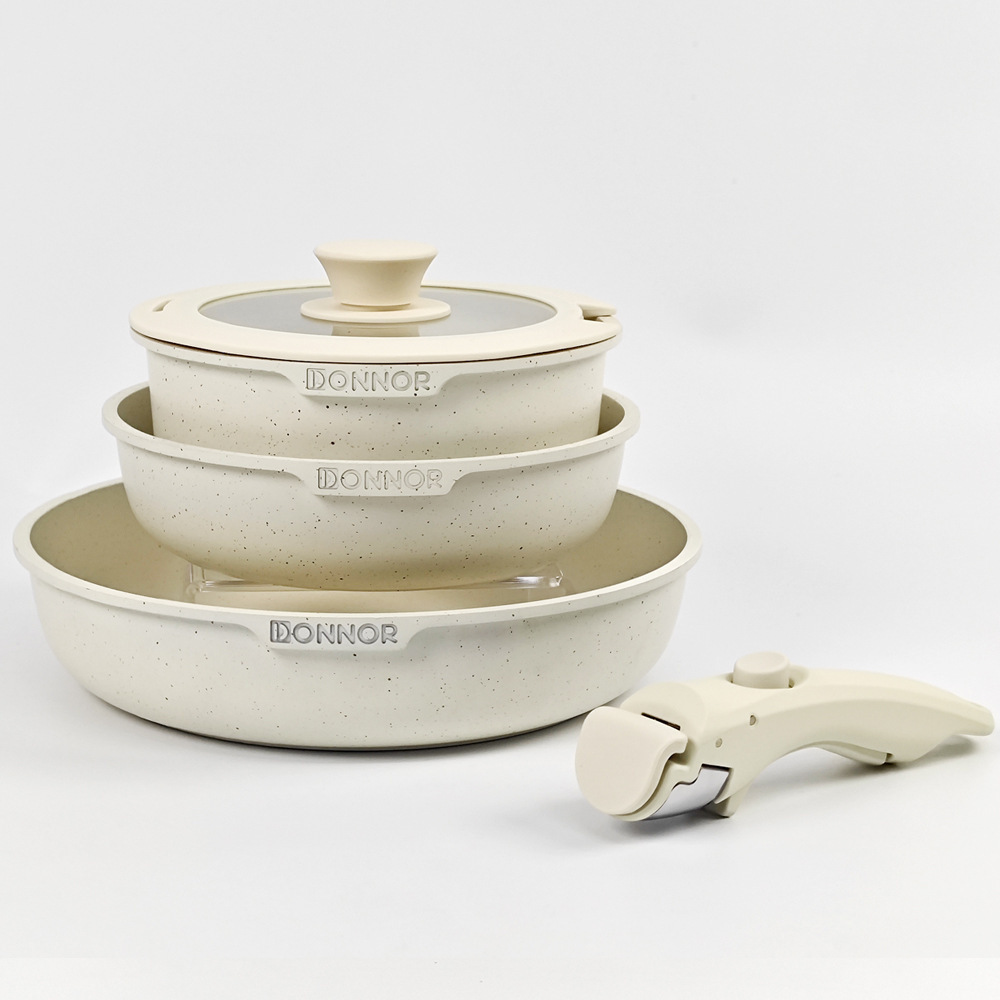 Juego de olla de fundición a presión desmontable DONNOR, olla de sopa, sartén, wok, juego de olla antiadherente, olla para bebé, olla de piedra médica