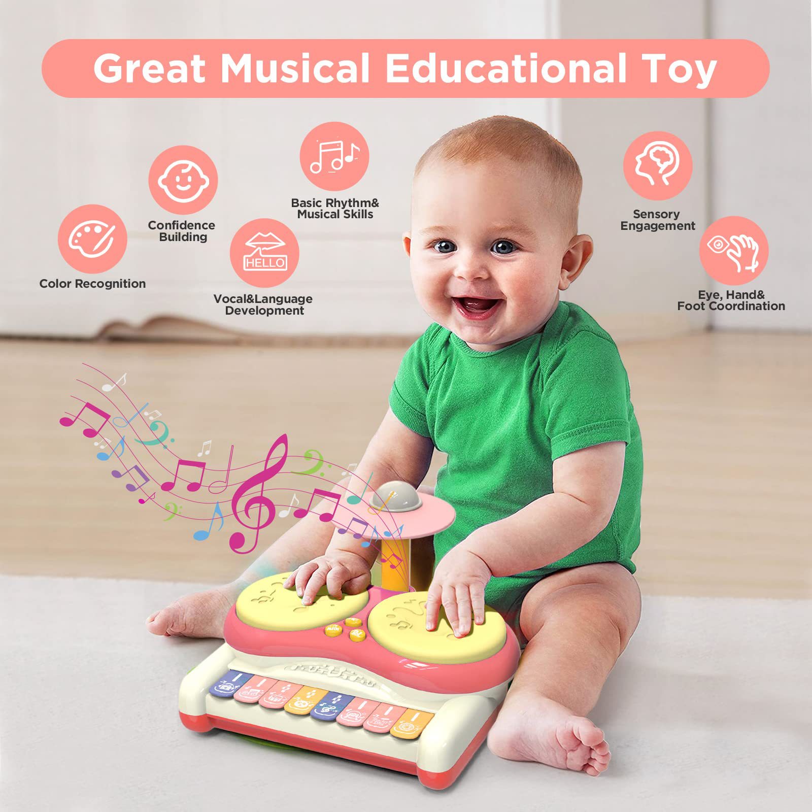 Nuevos productos transfronterizos funciones de batería instrumentos de música europea y americana tambor de jazz bebés 1 - 2 años de edad puzzle juguetes de música infantil
