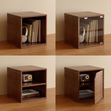 桌面小柜子储物柜胡桃木色自由组合格子柜桌上收纳书架带柜门书柜