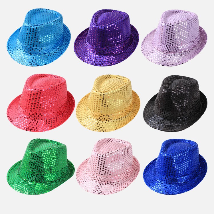 Sombreros de lentejuelas para niños sombreros de jazz espectáculo espectáculo danza de escenario sombreros de día de los niños adultos sombreros de lentejuelas negros