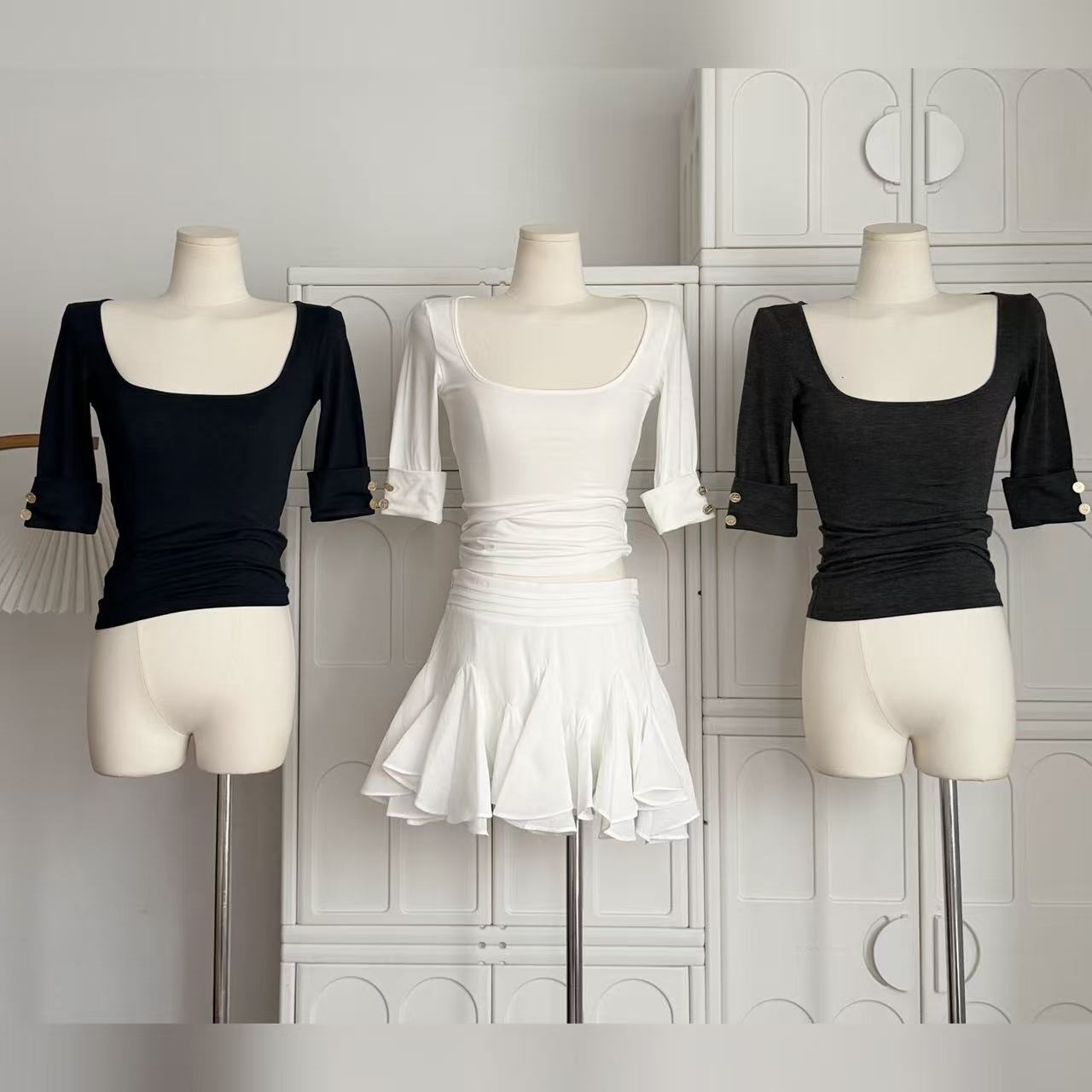 Oxygen Korean Girl's Cute Mid-sleeve Shirt, Summer Tight-fitting Elastic Half-sleeve Top For Women_ecoleips.com