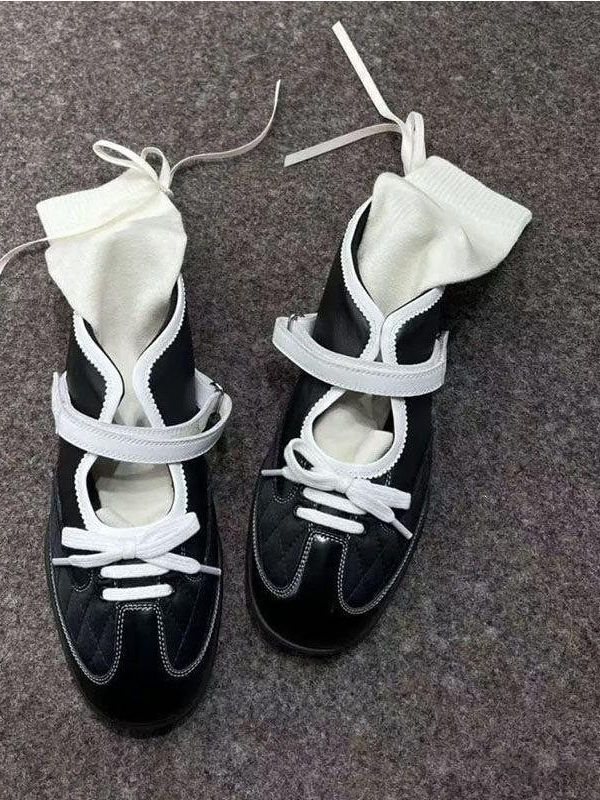Functional Sports Mary Jane Shoes for Women 2026 Summer New Style Shallow Mouth Single Shoes with Velcro Color-Blocking Casual Ballet Shoes