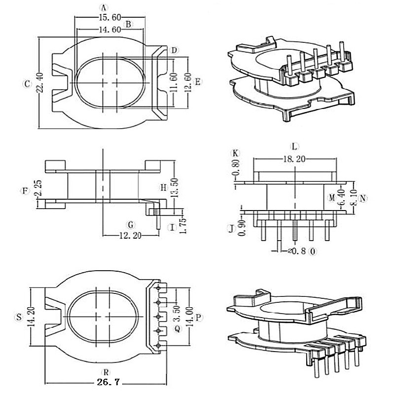 ATQ27高频变压器骨架快充骨架ATQ27变压器骨架5+0骨架槽宽6.4