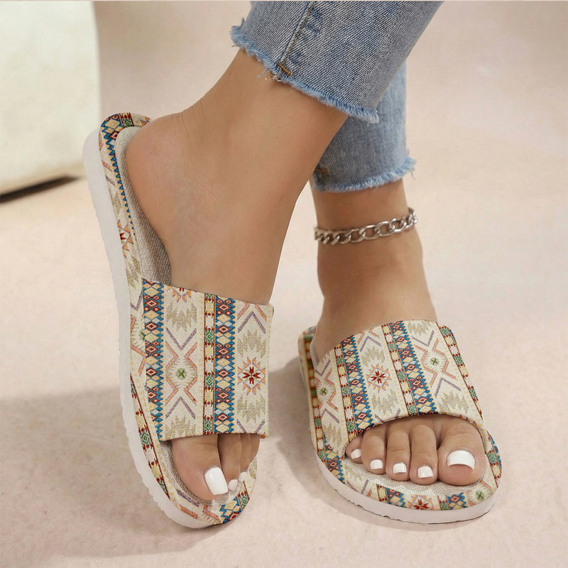 Cross-Border New Style Simple Bohemian Style Linen Slippers for B&Bs and Hotels, Comfortable Linen Slippers with Foam Soles
