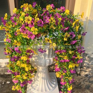 Cross-Border Amazon Simulated Violet Butterfly Orchid Wall Hanging Rattan Outdoor Window Sill Hanging Basket Hanging Courtyard Decoration Home