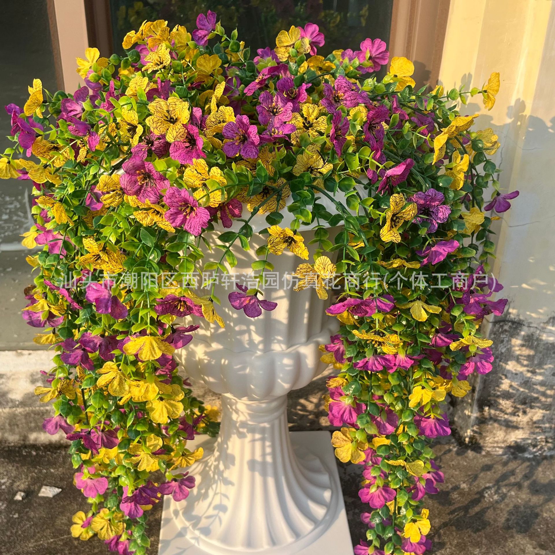 跨境亚马逊仿真紫罗兰蝶兰壁挂藤条户外窗台吊篮悬挂庭院装饰家居