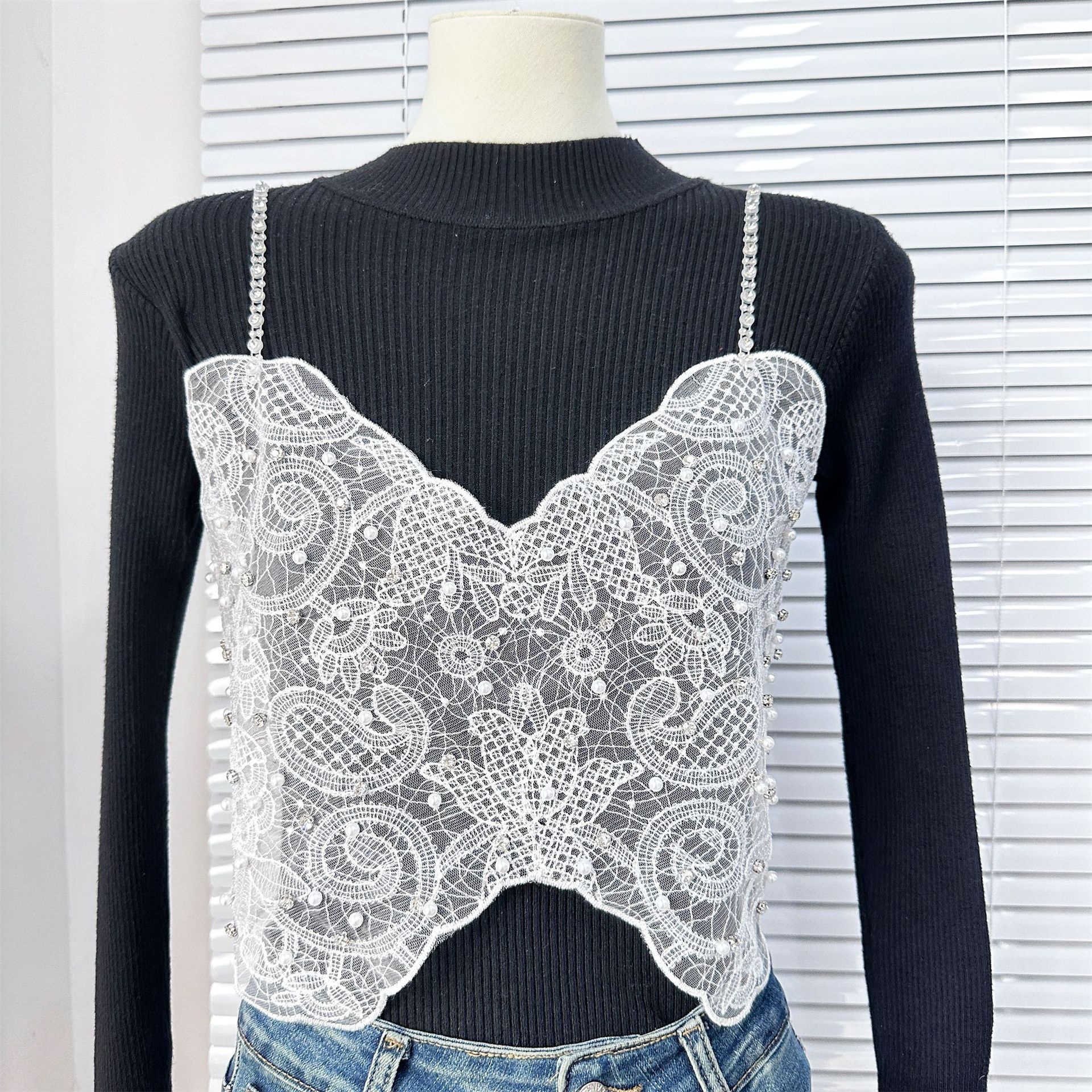 Teje de malla bordado perla pequeña colga de decoración exterior con ropa de abrigo DIY accesorios de decoración de interés