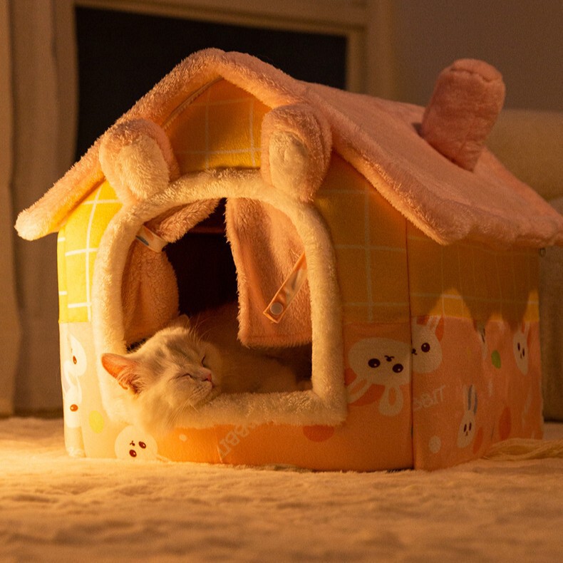 Winter Warm Cat Nest Enclosed House Type Cat House for All Seasons Winter Cat Small Dog Dog Nest