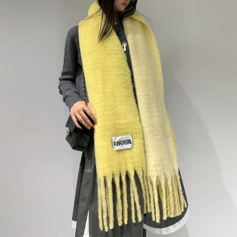 秋と冬のハイエンド両面シンプルなタッセルスカーフ女性のニッチファッション多用途スカーフ厚く暖かいスカーフショール|undefined