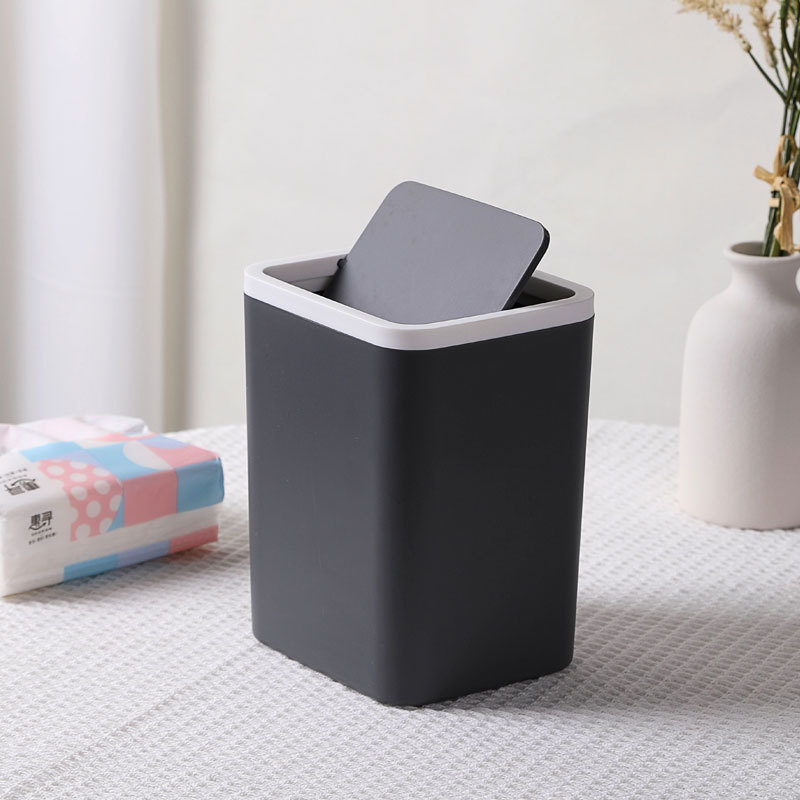 Desktop Plastic Swing Lid Trash Can Household Mini Trash Can Creative European Ins Living Room Table Paper Basket with Lid