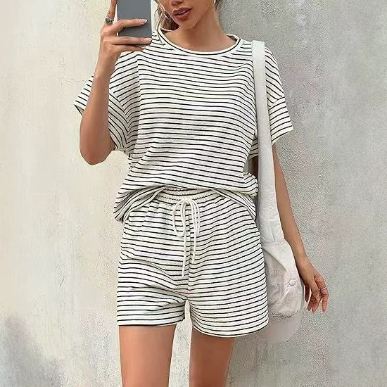 2026 Summer New Cross-Border Amazon Women's Suit Short-Sleeved Shorts Fashionable Casual Two-Piece Suit 2026 Summer New Cross-Border Amazon Women's Suit Short-Sleeved Shorts Fashionable Casual Two-Piece Suit