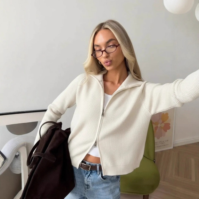 Casual Tops for Women 2025 New Popular Style Autumn and Winter Zipper Sweater Cardigan Small Loose Knitted Top