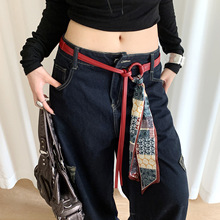 复古民族风咖啡色丝巾腰带女小众美拉德配裙子牛仔裤百搭皮带装饰