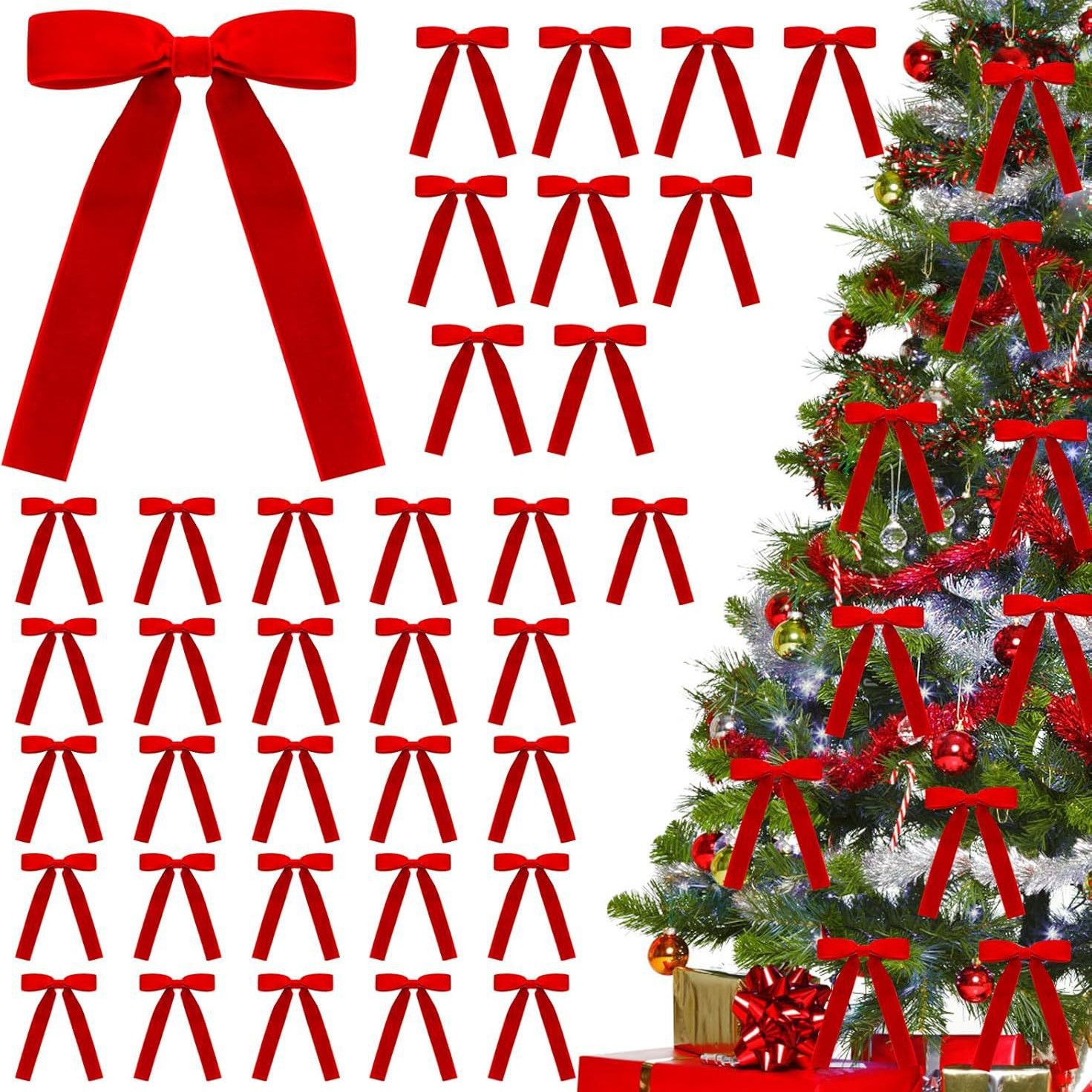 In-Stock 2.5cm Velvet Bow Gift Pendant Christmas Tree Decoration Bow Christmas Wreath Tie Ornament