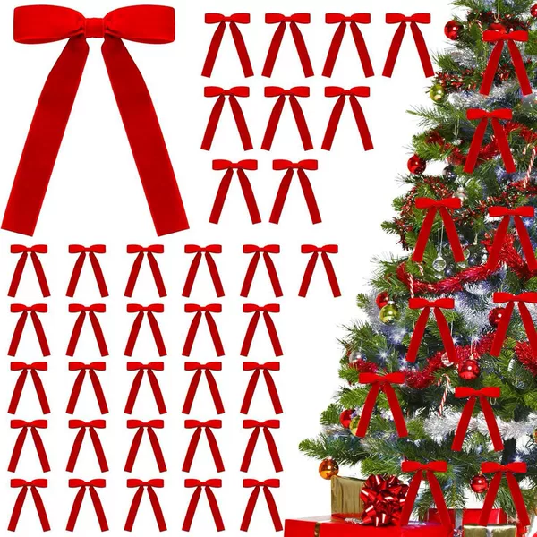 In-Stock 2.5cm Velvet Bow Gift Pendant Christmas Tree Decoration Bow Christmas Wreath Tie Ornament