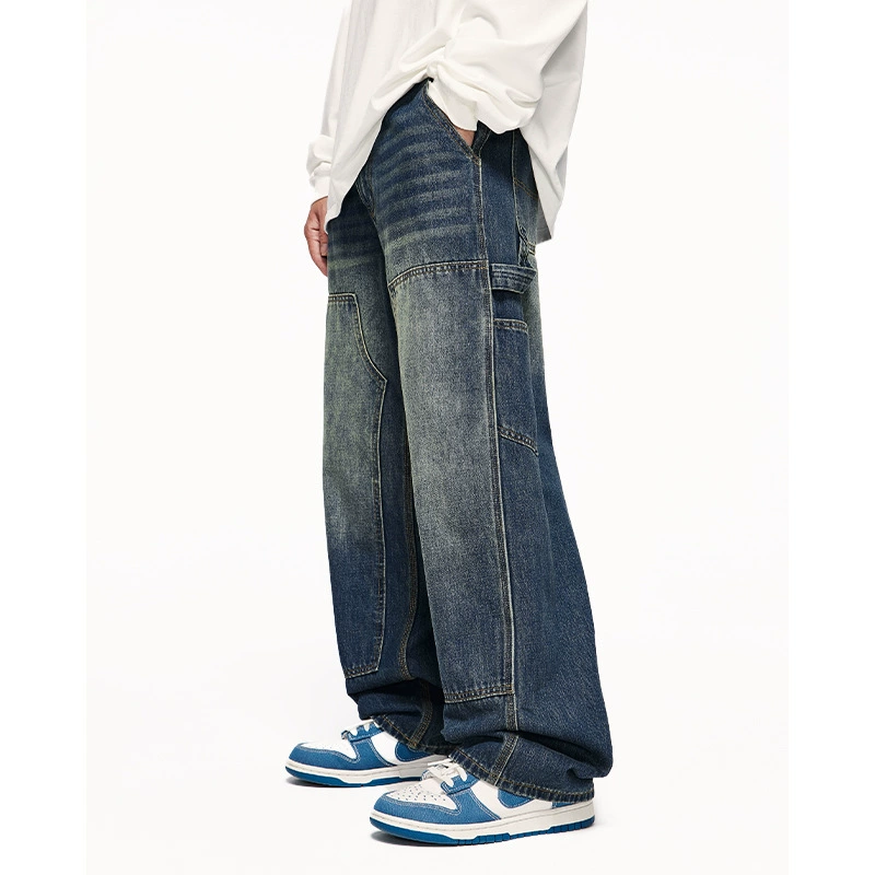 Мужская одежда Jie Zhan | Уличные ретро джинсы 2025 осень новые потертые прямые брюки мужской стиль