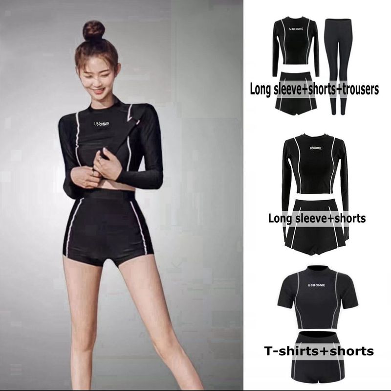 Separates Jellyfish Swimsuit Women's Boxer Briefs Long-Sleeved Conservative Belly-Covering Slimming Look Sexy Hot Spring Beach Swimsuit Wetsuit