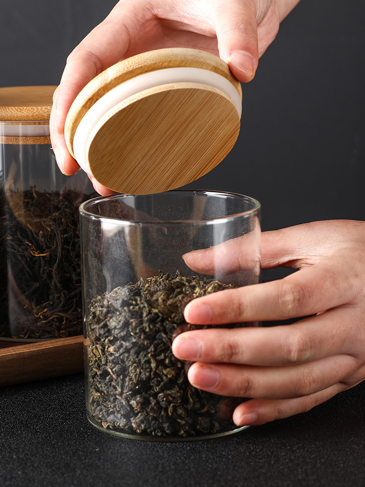 Glass tea canister airtight jar transparent small bottle small storage can flower tea canister black tea storage jar tea canister